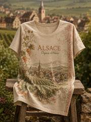 T-shirt graphique pour femmes aux motifs de paysages d'Alsace, en français