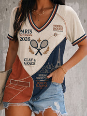 T-shirt à manches courtes et col double couche pour le tournoi de tennis féminin