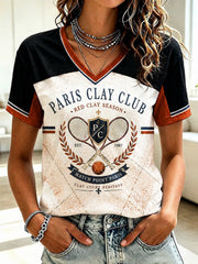 T-shirt imprimé à col en V des Championnats Internationaux de France de Tennis féminin