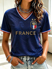 T-shirt à col en V imprimé France Football pour femme
