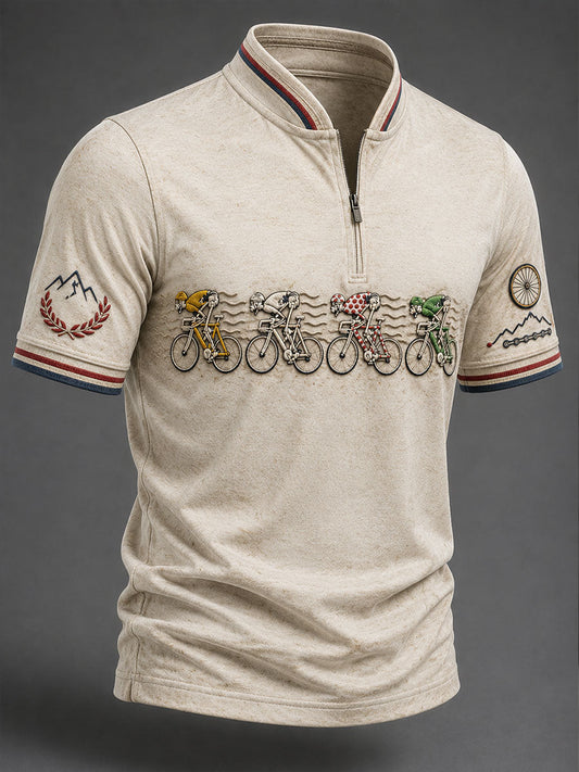 T-shirt manches courtes zippé pour homme, modèle vélo de course