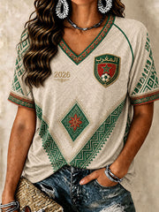 T-shirts à col en V de football marocain pour femmes