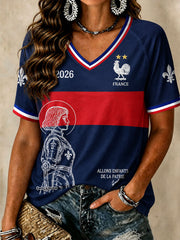 T-shirts col V de football français pour femmes