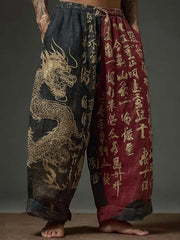 Pantalon long en lin de loisirs imprimé rétro Art japonais pour hommes