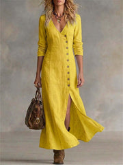 Les femmes Vintage Classy côté boutons fente bas Flowy Maxi robe
