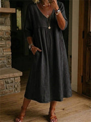Simple dentelle patchwork plissé mi-manches maxi robe des femmes