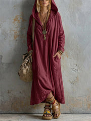 Robe maxi en lin à capuche décontractée pour femmes
