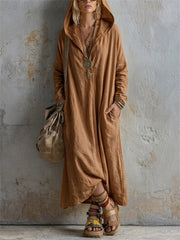 Robe maxi en lin à capuche décontractée pour femmes