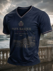T-shirt pour homme à col en V, imprimé Pays basque