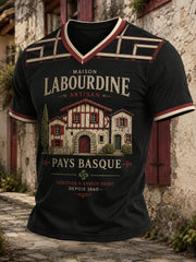 T-shirt pour homme à col en V, imprimé Pays basque