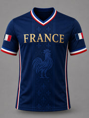 T-shirt décontracté à col en V pour hommes, imprimé France