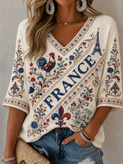 T-shirt à manches mi-longues France Lover pour femme