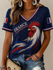T-shirt décontracté à imprimé pour femmes, modèle France