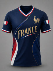 T-shirt décontracté à col en V pour hommes, imprimé France