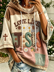 Women's faith theme slogan color-blocked design casual hoodie