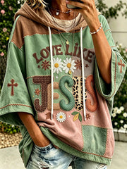 Women's faith theme slogan color-blocked design casual hoodie