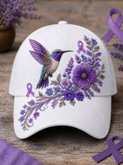 Unisex Purple Floral & Hummingbird Print Alzheimer's Awareness Support Hat