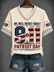 Women's America Printed V-neck T-shirt