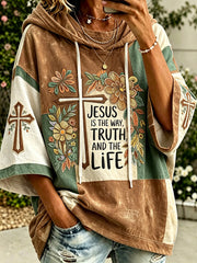 Women's autumn theme faith slogan pattern color-blocked design casual hoodie