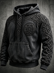 Men's Retro Viking Valknut Oversized Drop-Shoulder Hoodie