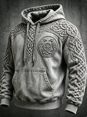 Men's Retro Viking Valknut Oversized Drop-Shoulder Hoodie