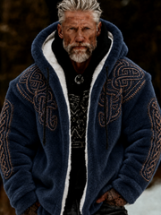 Men's Viking Art Plush Cozy Warm Zipped Hooded Jacket