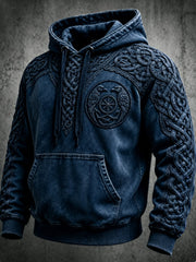 Men's Retro Viking Valknut Oversized Drop-Shoulder Hoodie