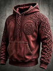 Men's Retro Viking Valknut Oversized Drop-Shoulder Hoodie