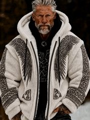Men's Viking Art Plush Cozy Warm Zipped Hooded Jacket