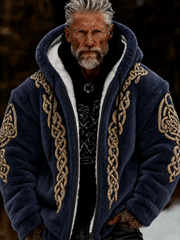 Men's Viking Art Plush Cozy Warm Zipped Hooded Jacket