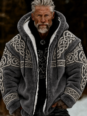 Men's Viking Art Plush Cozy Warm Zipped Hooded Jacket