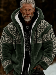 Men's Viking Art Plush Cozy Warm Zipped Hooded Jacket