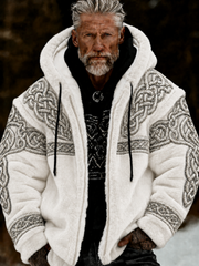 Men's Viking Art Plush Cozy Warm Zipped Hooded Jacket