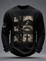 Men's Jesus The Way The Truth The Life Cross Waffle Long Sleeve T-Shirt