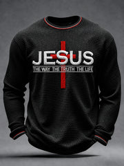 Men's Jesus The Way The Truth The Life Cross Waffle Long Sleeve T-Shirt