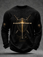 Men's Christian No Weapon Against Me Cross Waffle Long Sleeve T-Shirt
