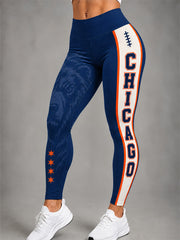 Women's Chicago Football Lover Bear Art Printed Leggings