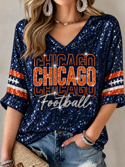 Women's Football Gameday Gift For Football Fans Mid-length Sleeves V-Neck T-Shirt