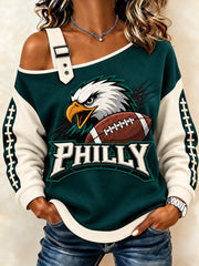 Women's Football Gameday Gift For Football Fans Print Casual Off-Shoulder Sweatshirt