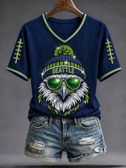 Women's Seattle Football Gameday Gift For Football Fans V-Neck Short Sleeve T-shirt