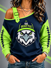 Women's Football Gameday Gift For Football Fans Casual Off-Shoulder Sweatshirt