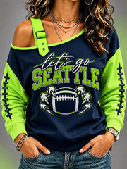 Women's Football Gameday Gift For Football Fans Casual Off-Shoulder Sweatshirt