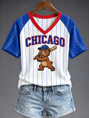 Women's Chicago Baseball Fan Print V-neck T-shirt