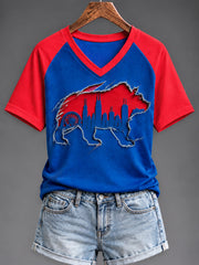 Women's Chicago Baseball Fan Print V-neck T-shirt