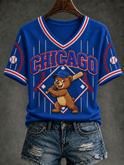 Women's Chicago Baseball Printed V-neck T-Shirt