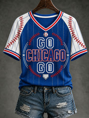 Women's Chicago Baseball Printed V-neck T-Shirt