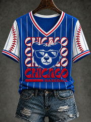 Women's Chicago Baseball Printed V-neck T-Shirt