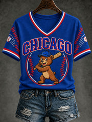 Women's Chicago Baseball Printed V-neck T-Shirt