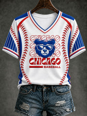 Women's Chicago Baseball Printed V-neck T-Shirt