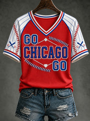 Women's Chicago Baseball Printed V-neck T-Shirt